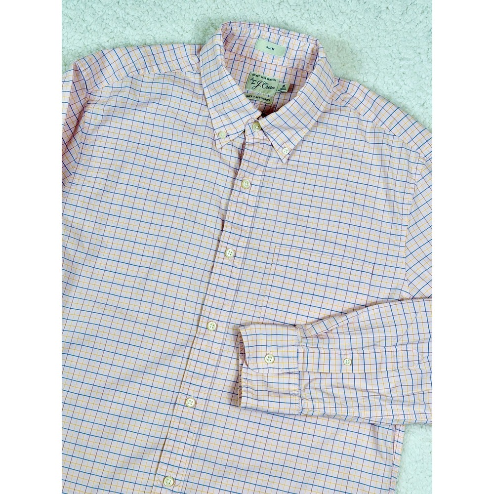 J.Crew Secret Wash Slim Fit Shirt Mens Medium Pink Blue Yellow Check Button Down